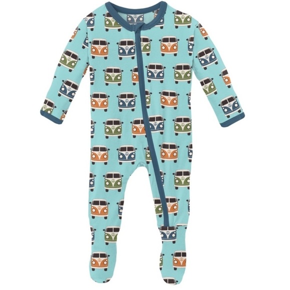 Kickee Pants Zipper Footie Summer Sky Vintage Vans Size 0-3 Months - Picture 1 of 5